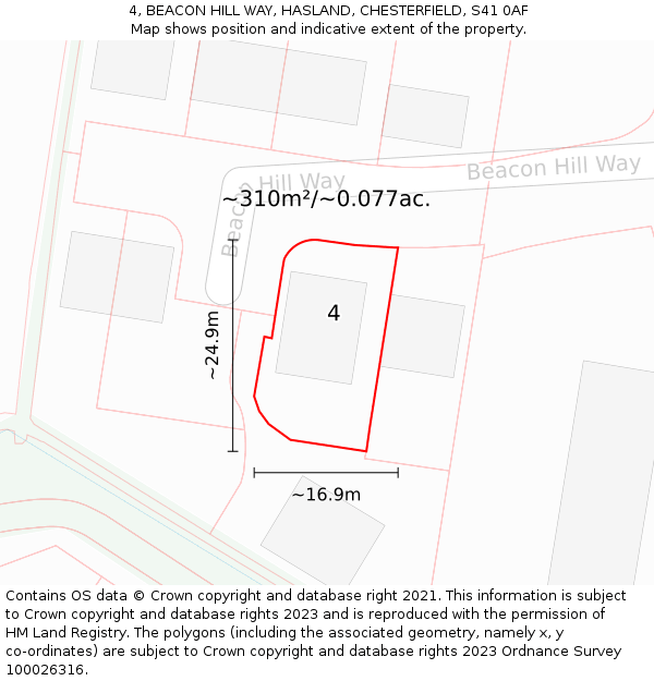 4, BEACON HILL WAY, HASLAND, CHESTERFIELD, S41 0AF: Plot and title map