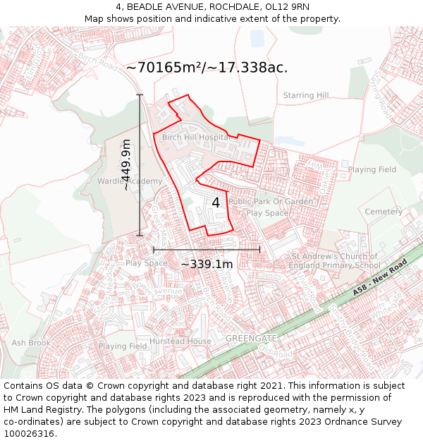 4, BEADLE AVENUE, ROCHDALE, OL12 9RN: Plot and title map