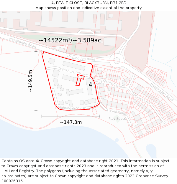 4, BEALE CLOSE, BLACKBURN, BB1 2RD: Plot and title map