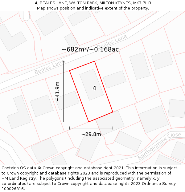 4, BEALES LANE, WALTON PARK, MILTON KEYNES, MK7 7HB: Plot and title map