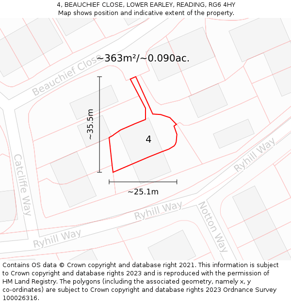 4, BEAUCHIEF CLOSE, LOWER EARLEY, READING, RG6 4HY: Plot and title map