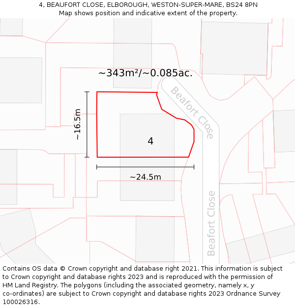 4, BEAUFORT CLOSE, ELBOROUGH, WESTON-SUPER-MARE, BS24 8PN: Plot and title map