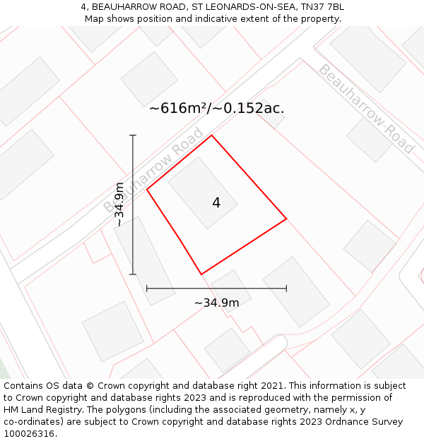 4, BEAUHARROW ROAD, ST LEONARDS-ON-SEA, TN37 7BL: Plot and title map