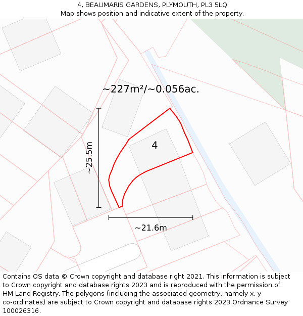 4, BEAUMARIS GARDENS, PLYMOUTH, PL3 5LQ: Plot and title map