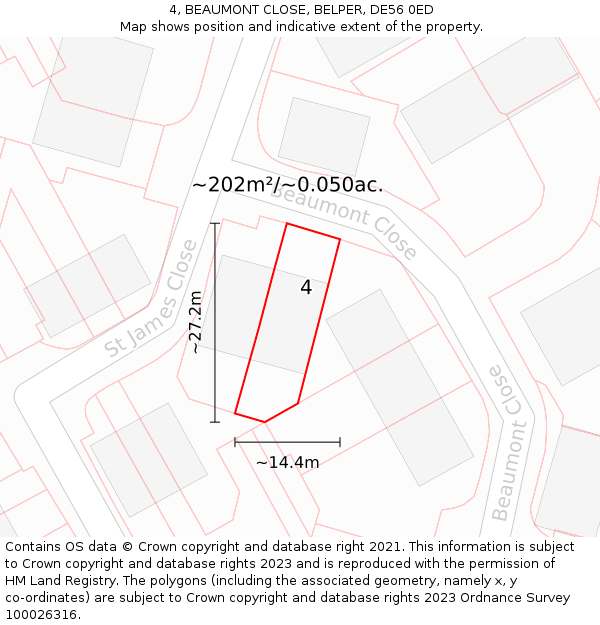 4, BEAUMONT CLOSE, BELPER, DE56 0ED: Plot and title map