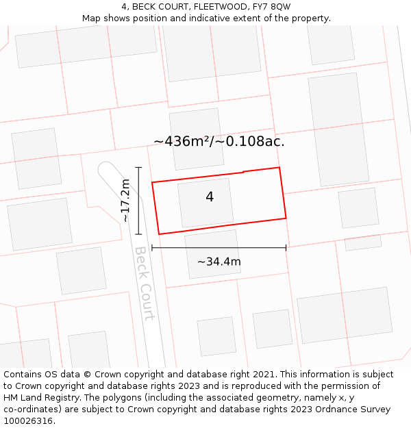 4, BECK COURT, FLEETWOOD, FY7 8QW: Plot and title map