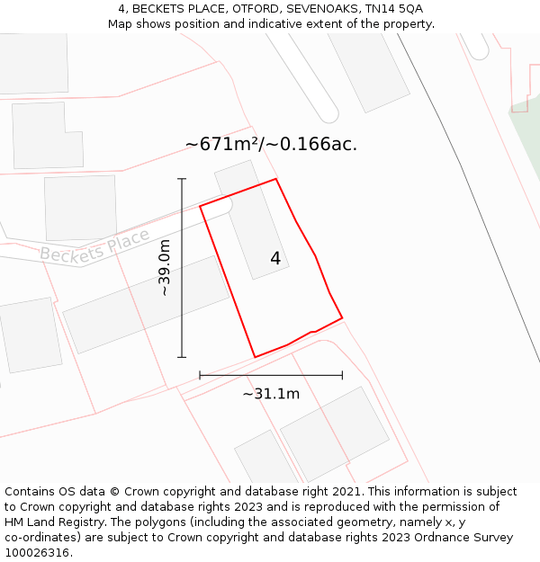 4, BECKETS PLACE, OTFORD, SEVENOAKS, TN14 5QA: Plot and title map