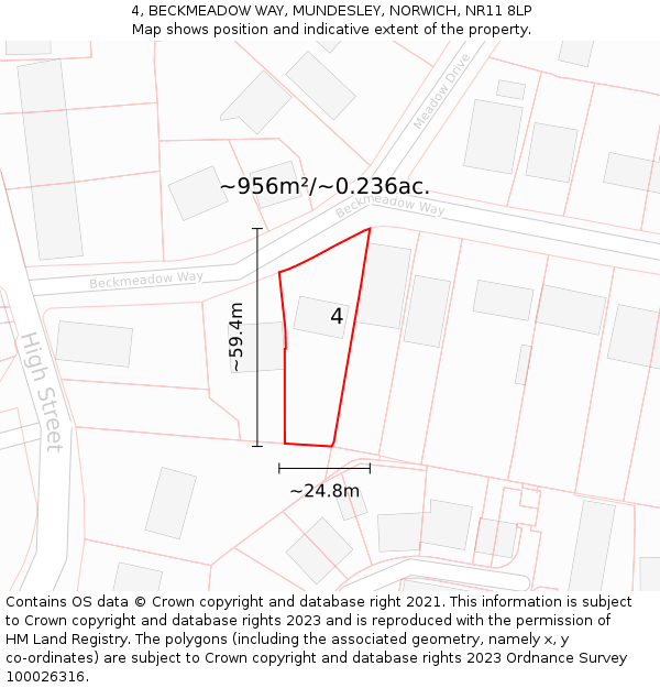 4, BECKMEADOW WAY, MUNDESLEY, NORWICH, NR11 8LP: Plot and title map