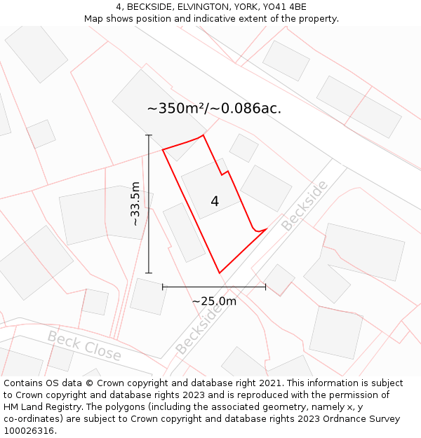 4, BECKSIDE, ELVINGTON, YORK, YO41 4BE: Plot and title map