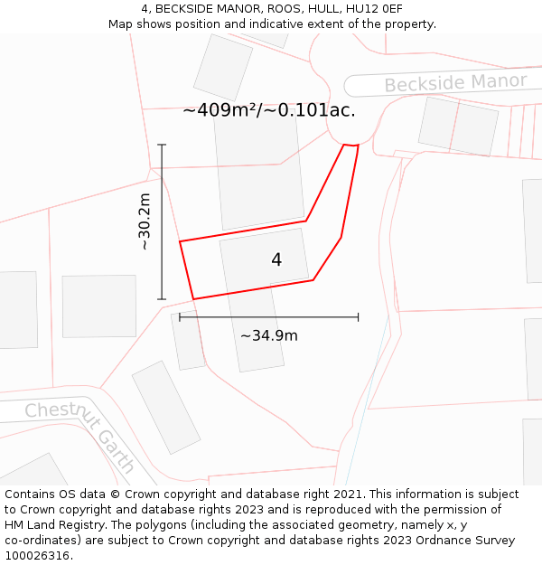 4, BECKSIDE MANOR, ROOS, HULL, HU12 0EF: Plot and title map