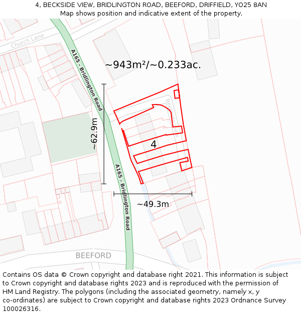 4, BECKSIDE VIEW, BRIDLINGTON ROAD, BEEFORD, DRIFFIELD, YO25 8AN: Plot and title map