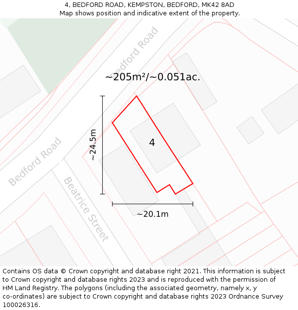 4, BEDFORD ROAD, KEMPSTON, BEDFORD, MK42 8AD: Plot and title map