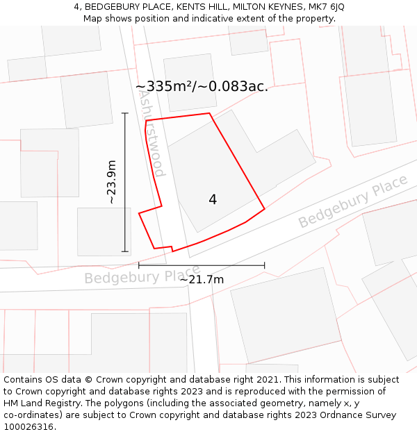 4, BEDGEBURY PLACE, KENTS HILL, MILTON KEYNES, MK7 6JQ: Plot and title map