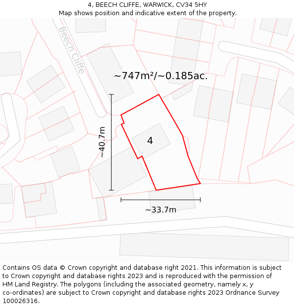 4, BEECH CLIFFE, WARWICK, CV34 5HY: Plot and title map