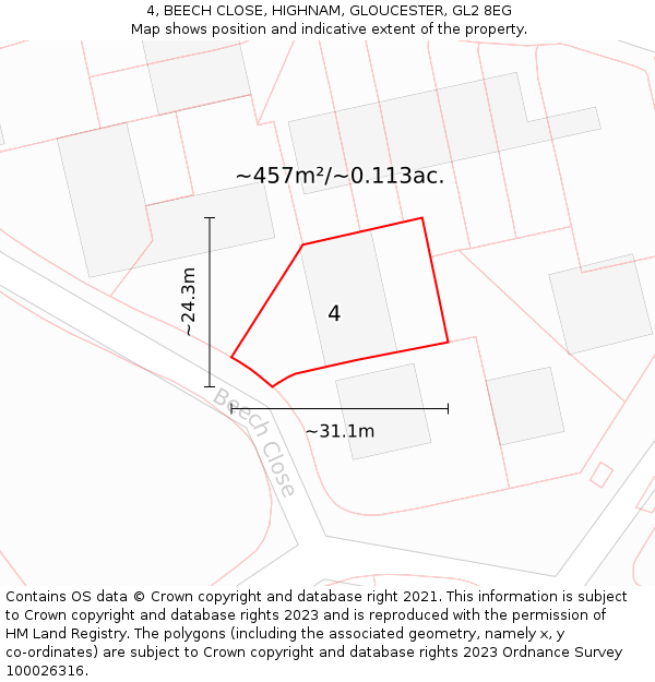 4, BEECH CLOSE, HIGHNAM, GLOUCESTER, GL2 8EG: Plot and title map