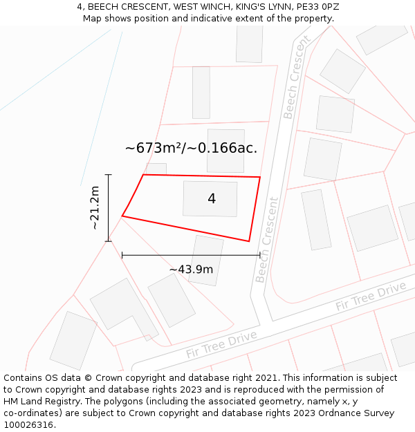 4, BEECH CRESCENT, WEST WINCH, KING'S LYNN, PE33 0PZ: Plot and title map