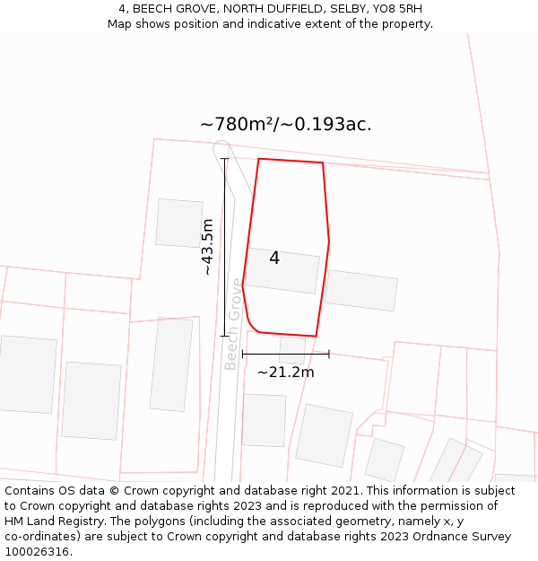 4, BEECH GROVE, NORTH DUFFIELD, SELBY, YO8 5RH: Plot and title map