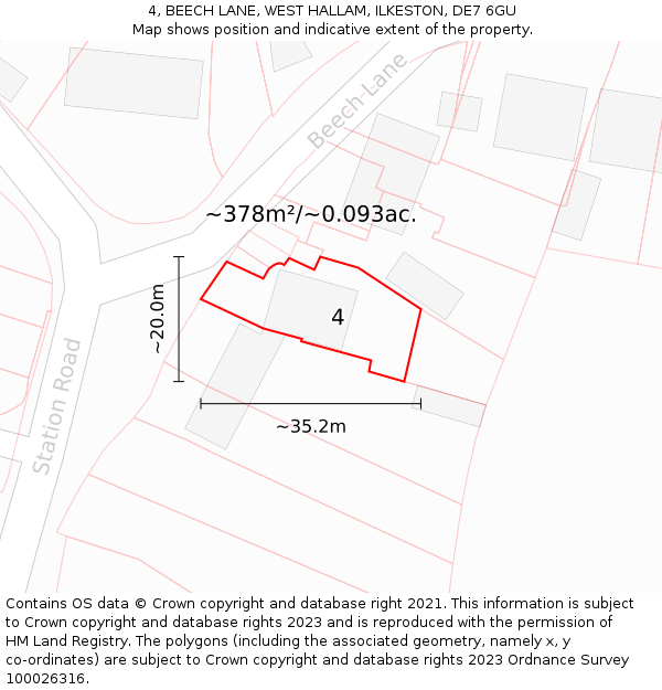 4, BEECH LANE, WEST HALLAM, ILKESTON, DE7 6GU: Plot and title map