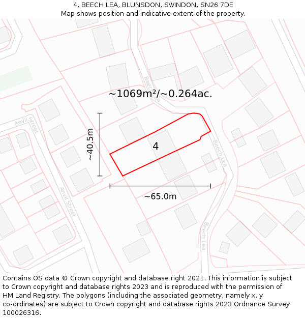 4, BEECH LEA, BLUNSDON, SWINDON, SN26 7DE: Plot and title map