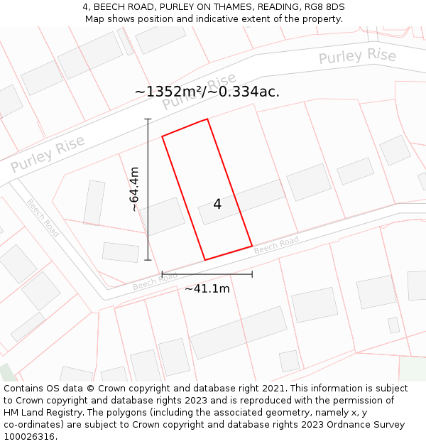 4, BEECH ROAD, PURLEY ON THAMES, READING, RG8 8DS: Plot and title map