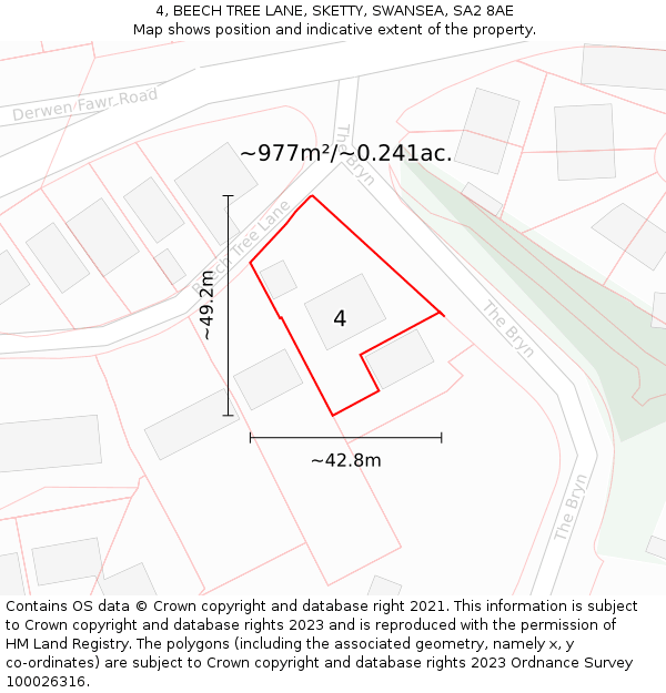 4, BEECH TREE LANE, SKETTY, SWANSEA, SA2 8AE: Plot and title map