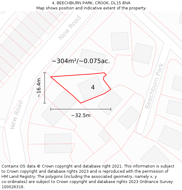 4, BEECHBURN PARK, CROOK, DL15 8NA: Plot and title map