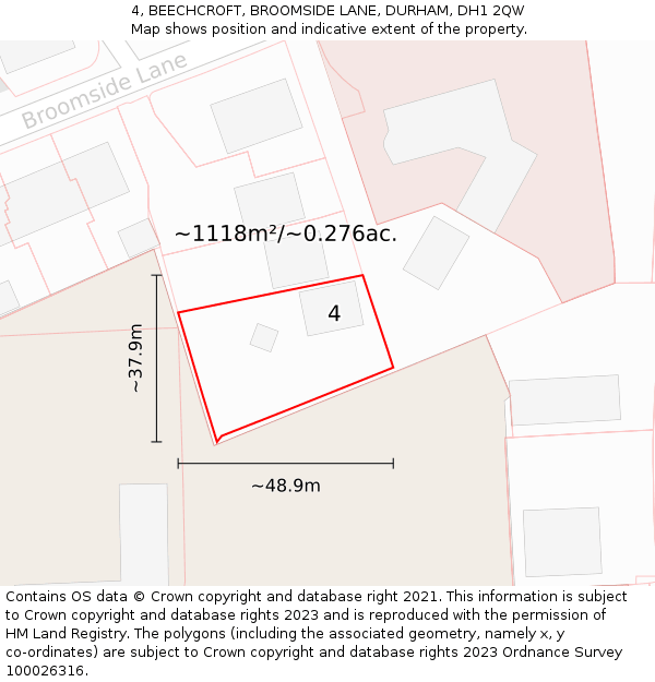 4, BEECHCROFT, BROOMSIDE LANE, DURHAM, DH1 2QW: Plot and title map