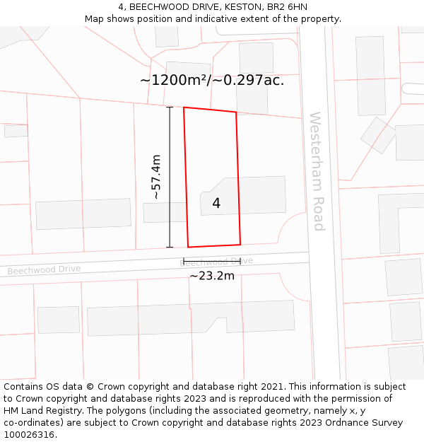 4, BEECHWOOD DRIVE, KESTON, BR2 6HN: Plot and title map