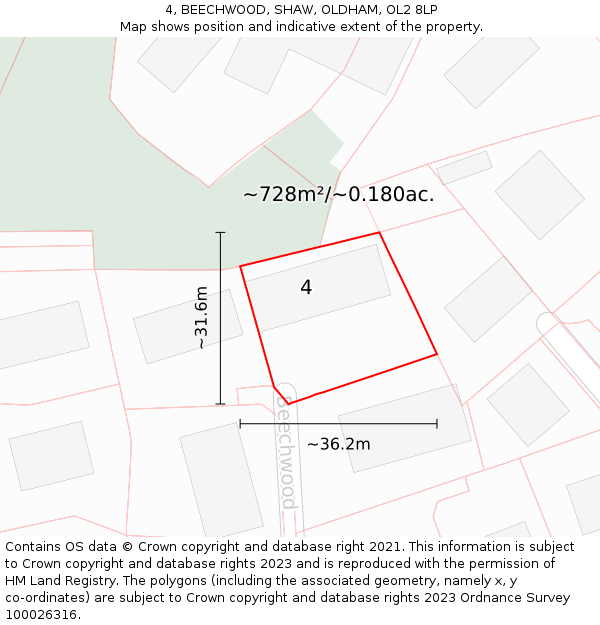 4, BEECHWOOD, SHAW, OLDHAM, OL2 8LP: Plot and title map