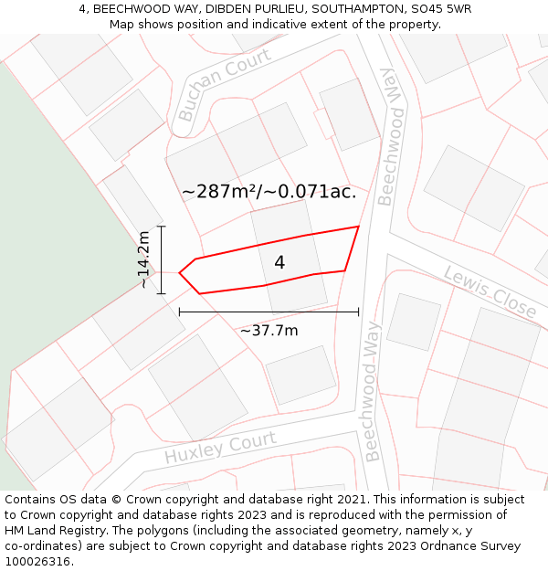 4, BEECHWOOD WAY, DIBDEN PURLIEU, SOUTHAMPTON, SO45 5WR: Plot and title map