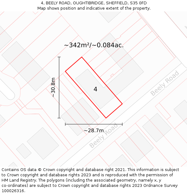 4, BEELY ROAD, OUGHTIBRIDGE, SHEFFIELD, S35 0FD: Plot and title map