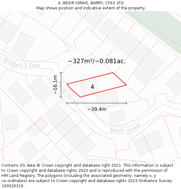 4, BEIDR IORWG, BARRY, CF63 1FG: Plot and title map