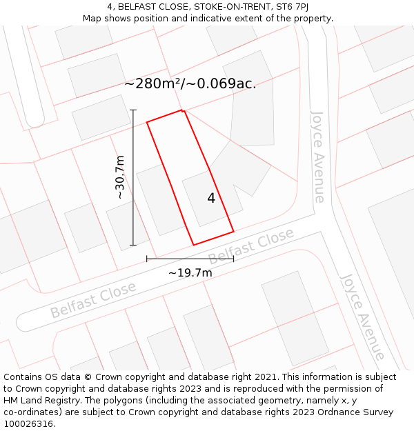 4, BELFAST CLOSE, STOKE-ON-TRENT, ST6 7PJ: Plot and title map