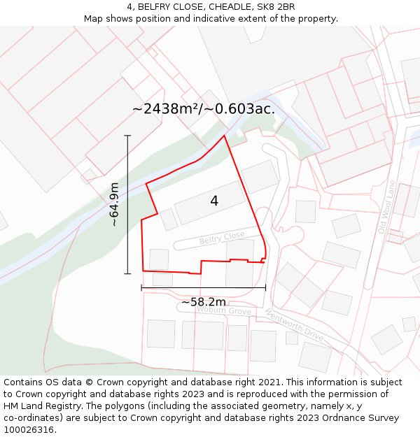 4, BELFRY CLOSE, CHEADLE, SK8 2BR: Plot and title map