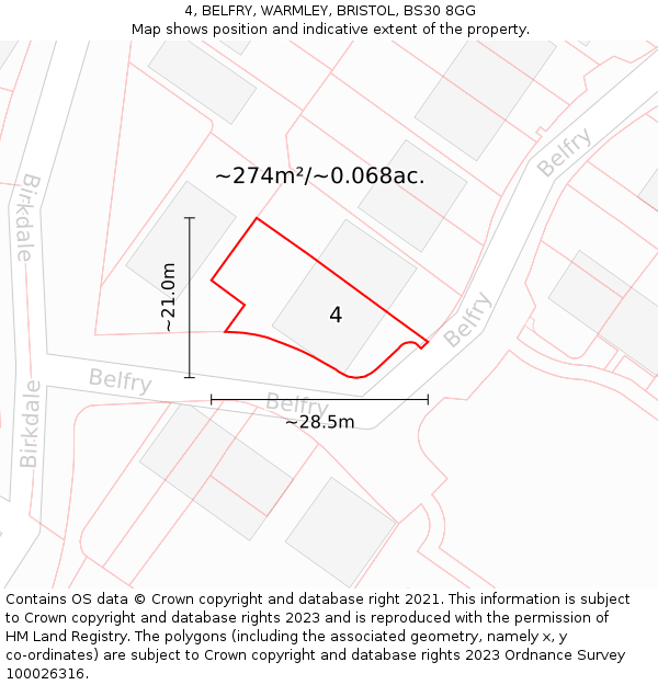 4, BELFRY, WARMLEY, BRISTOL, BS30 8GG: Plot and title map