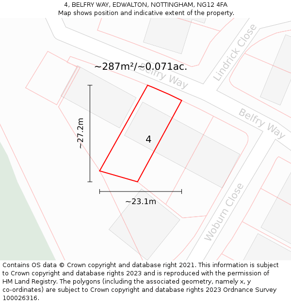 4, BELFRY WAY, EDWALTON, NOTTINGHAM, NG12 4FA: Plot and title map