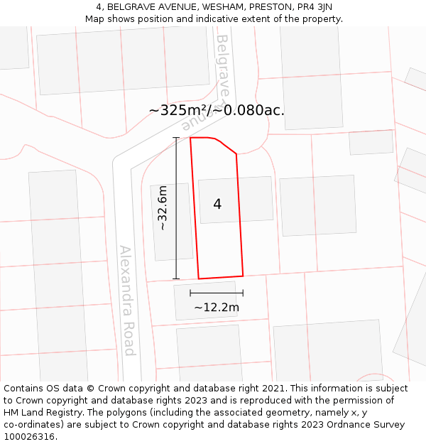 4, BELGRAVE AVENUE, WESHAM, PRESTON, PR4 3JN: Plot and title map