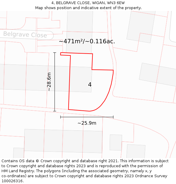 4, BELGRAVE CLOSE, WIGAN, WN3 6EW: Plot and title map