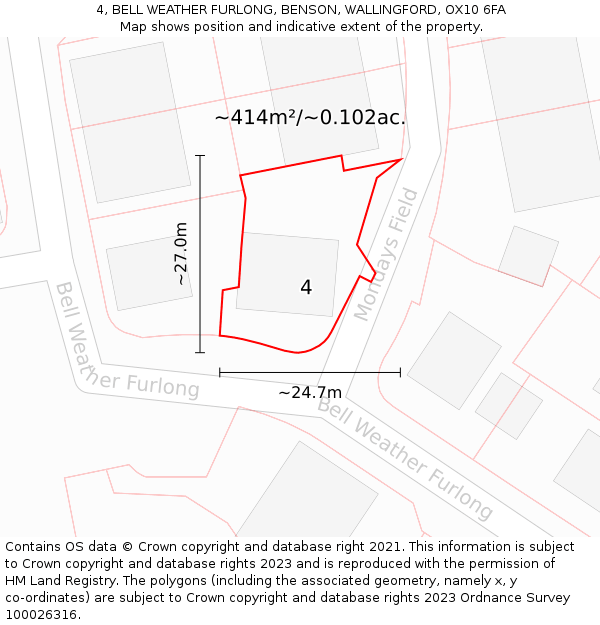 4, BELL WEATHER FURLONG, BENSON, WALLINGFORD, OX10 6FA: Plot and title map