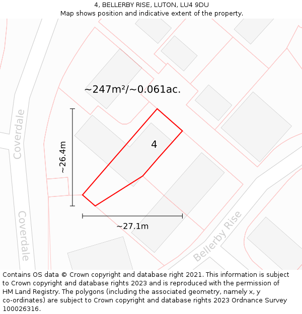 4, BELLERBY RISE, LUTON, LU4 9DU: Plot and title map