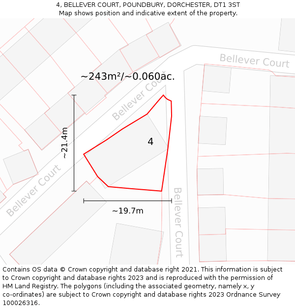 4, BELLEVER COURT, POUNDBURY, DORCHESTER, DT1 3ST: Plot and title map