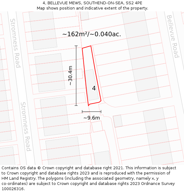 4, BELLEVUE MEWS, SOUTHEND-ON-SEA, SS2 4PE: Plot and title map