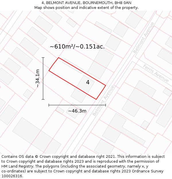 4, BELMONT AVENUE, BOURNEMOUTH, BH8 0AN: Plot and title map