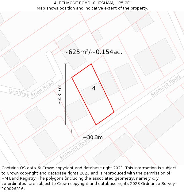 4, BELMONT ROAD, CHESHAM, HP5 2EJ: Plot and title map