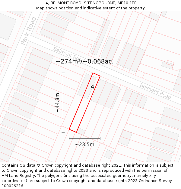 4, BELMONT ROAD, SITTINGBOURNE, ME10 1EF: Plot and title map