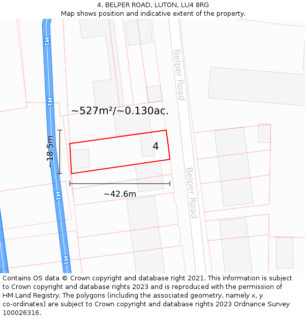 4, BELPER ROAD, LUTON, LU4 8RG: Plot and title map