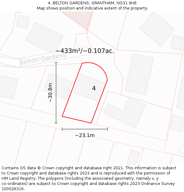 4, BELTON GARDENS, GRANTHAM, NG31 9HE: Plot and title map