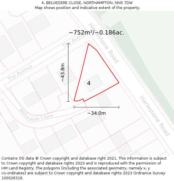 4, BELVEDERE CLOSE, NORTHAMPTON, NN5 7DW: Plot and title map