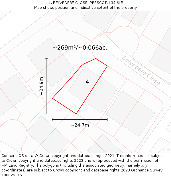 4, BELVEDERE CLOSE, PRESCOT, L34 6LB: Plot and title map