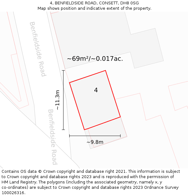 4, BENFIELDSIDE ROAD, CONSETT, DH8 0SG: Plot and title map